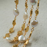 Gold Coin Lava Button Baroque Pearl Necklace - floysun