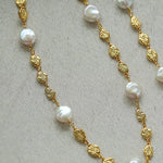 Gold Coin Lava Button Baroque Pearl Necklace - floysun