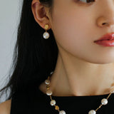 Gold Lava Coin Baroque Pearls Long Drop Earrings - floysun