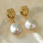 Gold Lava Coin Baroque Pearls Long Drop Earrings - floysun