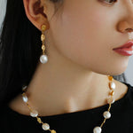 Gold Lava Coin Baroque Pearls Long Drop Earrings - floysun