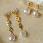 Gold Lava Coin Baroque Pearls Long Drop Earrings - floysun