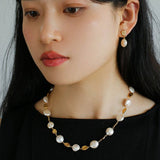 Gold Lava Coin Baroque Pearls Long Drop Earrings - floysun