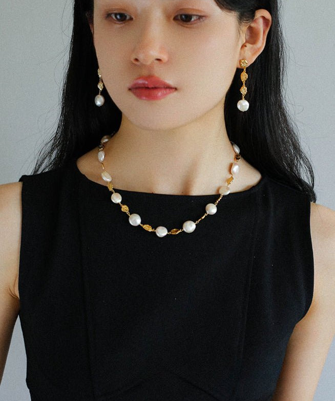 Gold Lava Coin Baroque Pearls Long Drop Earrings - floysun