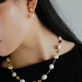 Gold Lava Coin Baroque Pearls Short Drop Earrings - floysun