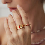 Gold Simple Intertwined Red Line Zircon Rings - floysun