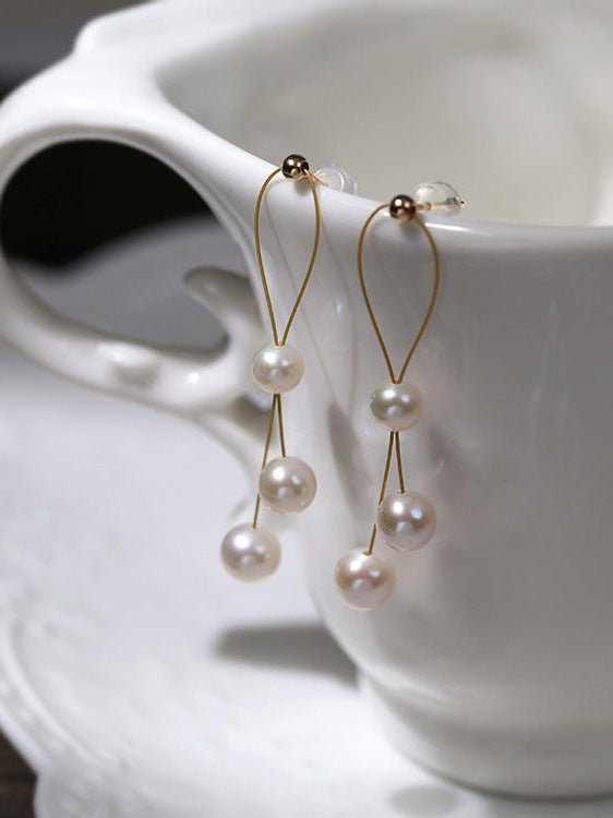 Gold Wire Pearl Earrings - floysun