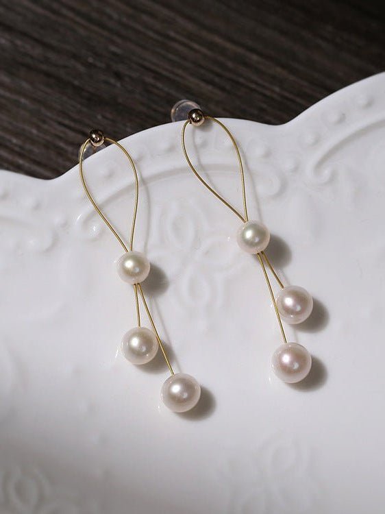 Gold Wire Pearl Earrings - floysun