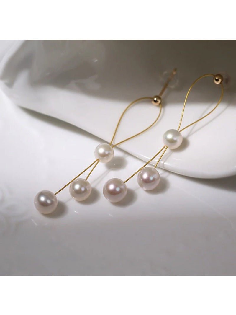 Gold Wire Pearl Earrings - floysun