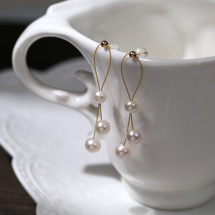 Gold Wire Pearl Earrings - floysun