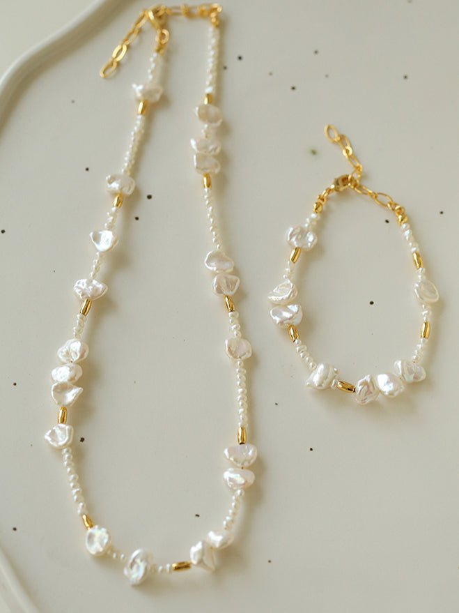 Golden Fusion Baroque Pearl Necklace - floysun