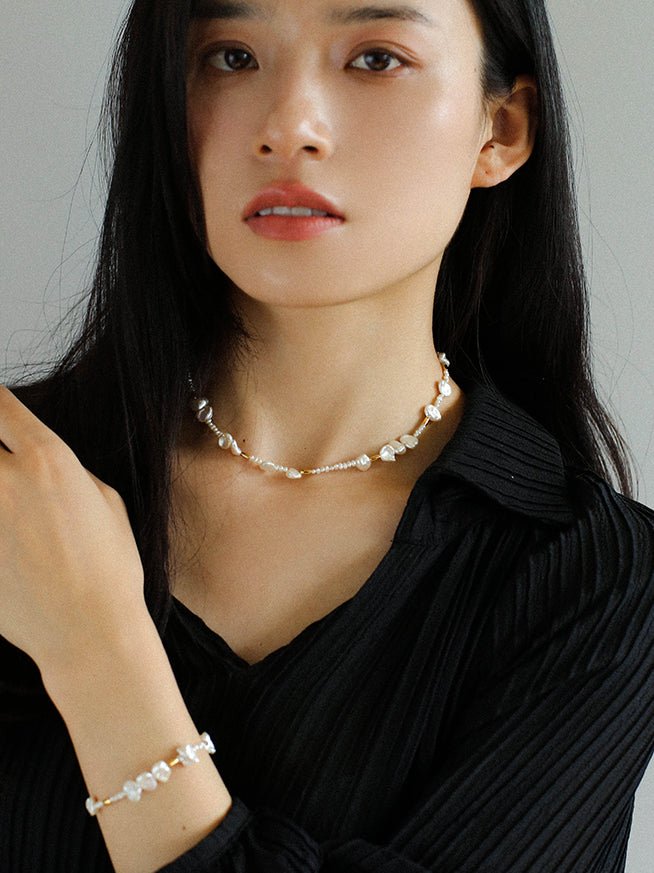 Golden Fusion Baroque Pearl Necklace - floysun