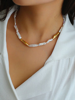 Golden Harmony Baroque Pearl Collar Necklace - floysun