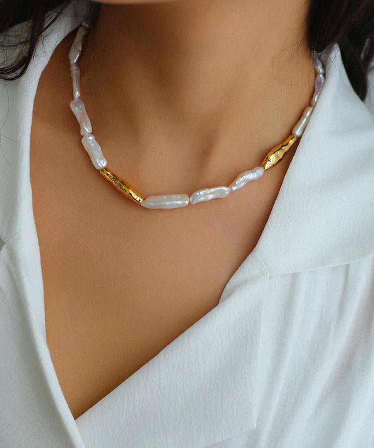 Golden Harmony Baroque Pearl Collar Necklace - floysun