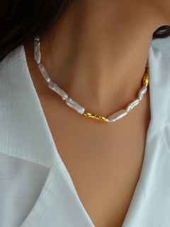 Golden Harmony Baroque Pearl Collar Necklace - floysun