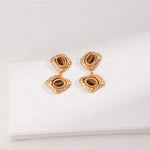 Golden Two Irregular Tigers Eye Stone Earrings - floysun