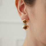 Golden Two Irregular Tigers Eye Stone Earrings - floysun