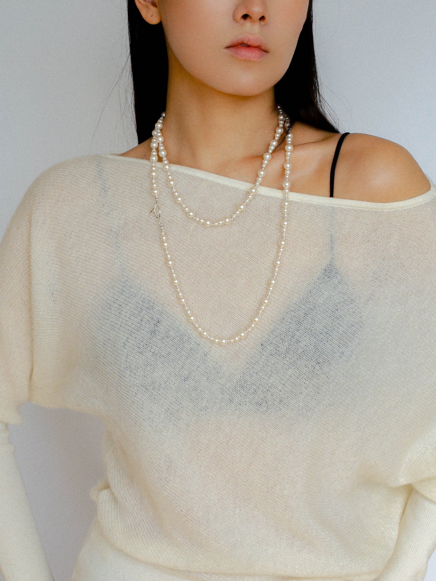 Gradient Artificial Pearls Beaded Necklace Sweater Chain - floysun