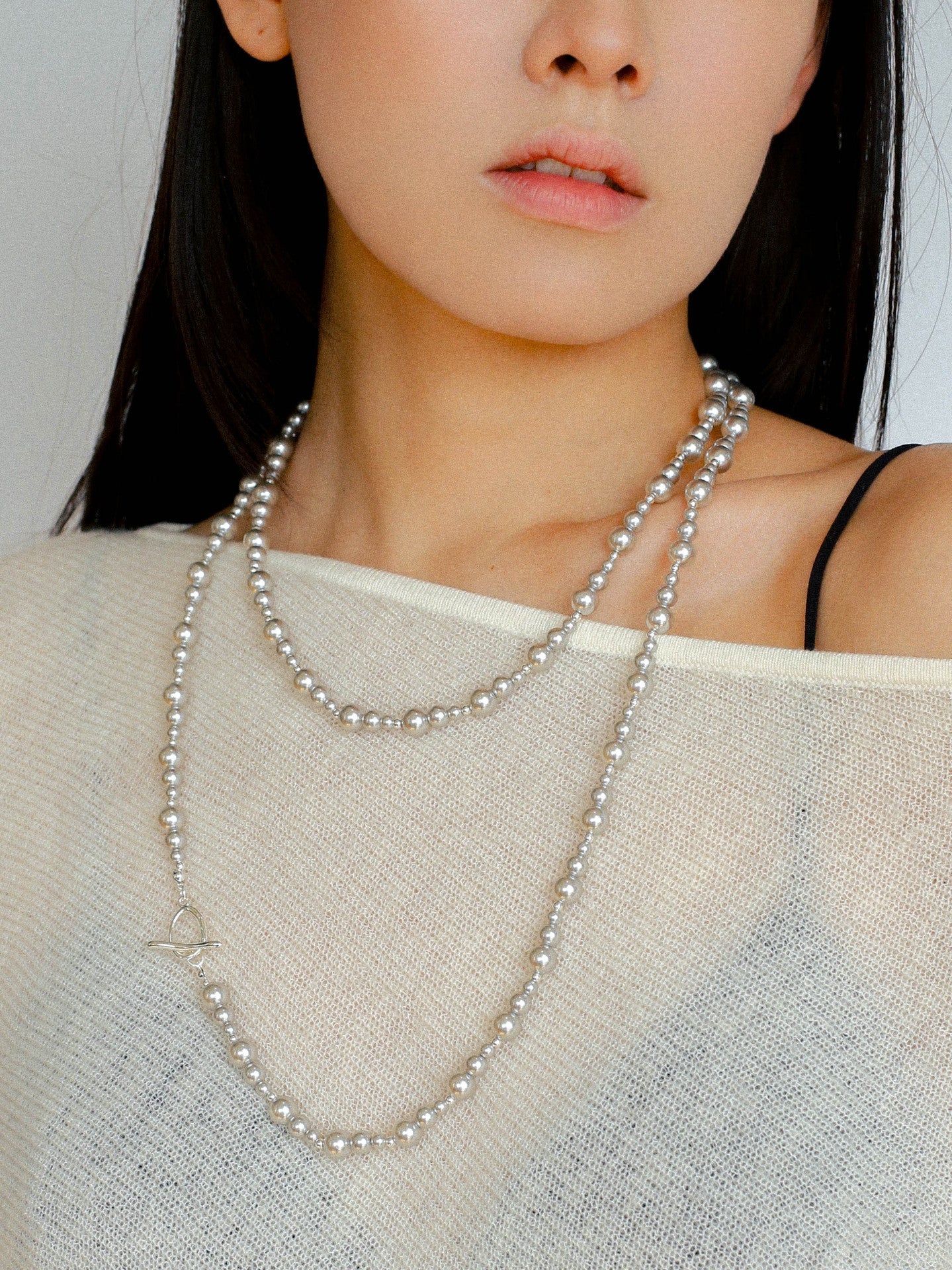 Gradient Artificial Pearls Beaded Necklace Sweater Chain - floysun