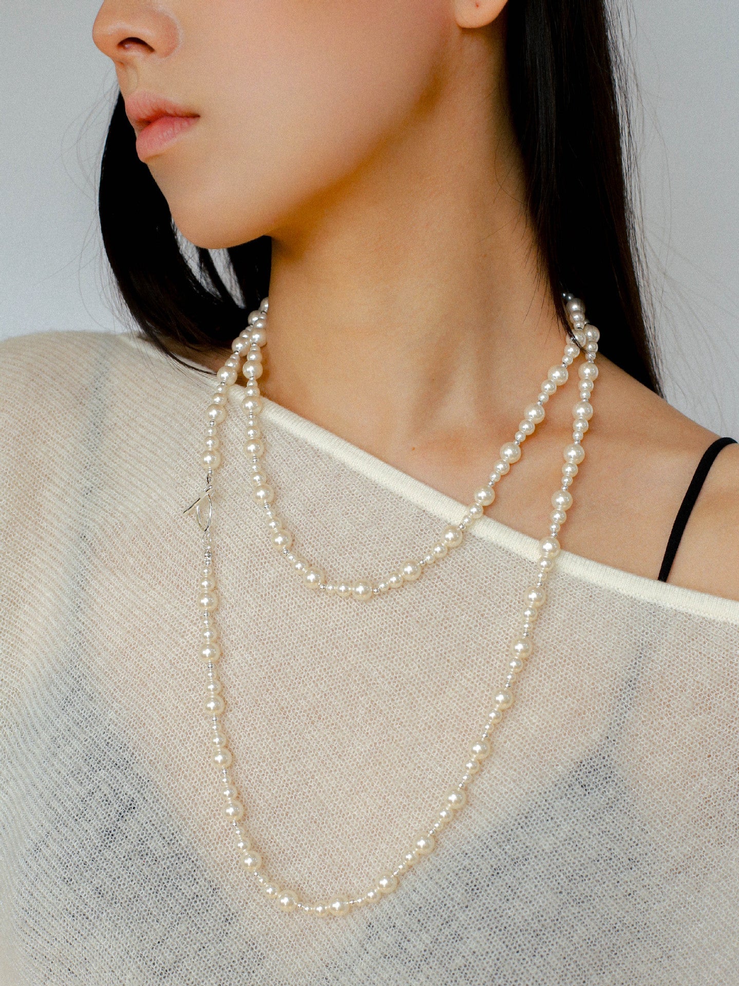 Gradient Artificial Pearls Beaded Necklace Sweater Chain - floysun