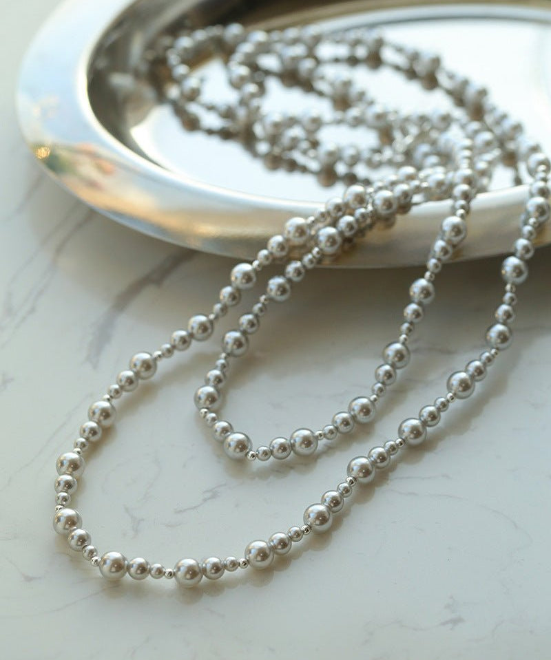 Gradient Artificial Pearls Beaded Necklace Sweater Chain - floysun