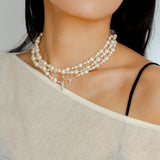 Gradient Artificial Pearls Beaded Necklace Sweater Chain - floysun