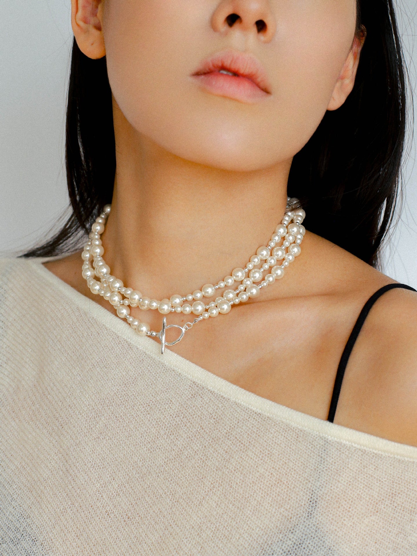 Gradient Artificial Pearls Beaded Necklace Sweater Chain - floysun