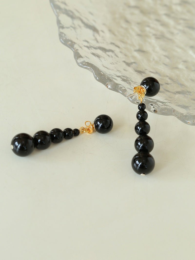 Gradient Black Agate Beaded Earrings - floysun