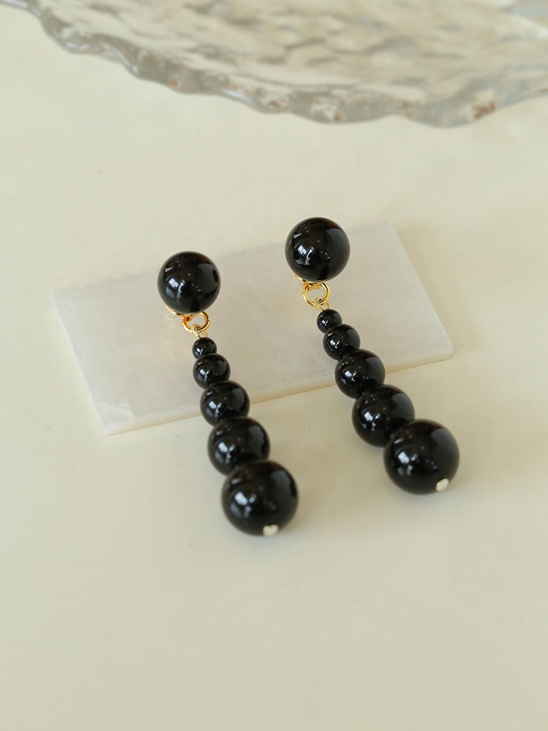 Gradient Black Agate Beaded Earrings - floysun