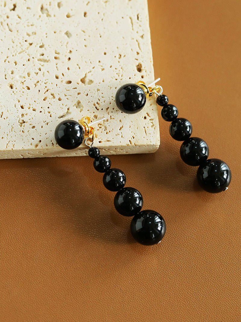 Gradient Black Agate Beaded Earrings - floysun