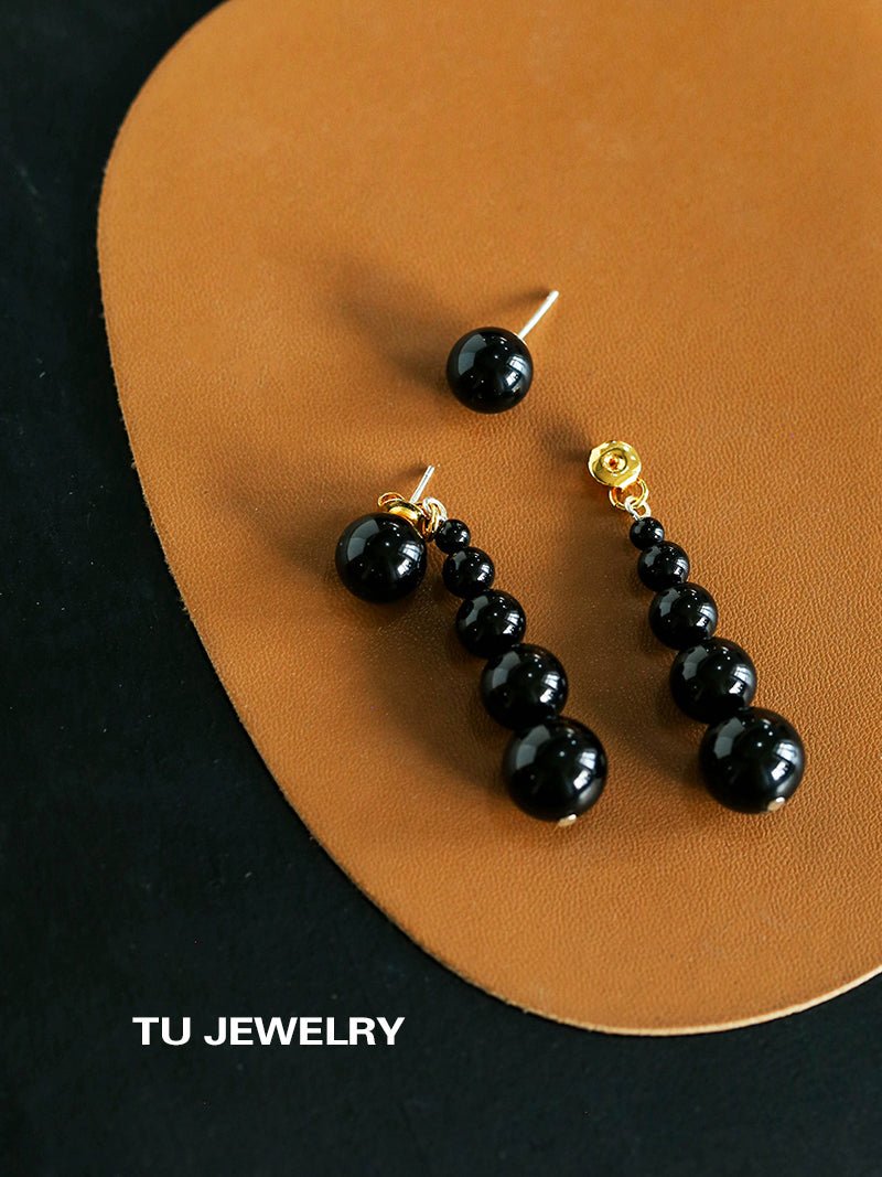 Gradient Black Agate Beaded Earrings - floysun