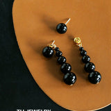 Gradient Black Agate Beaded Earrings - floysun