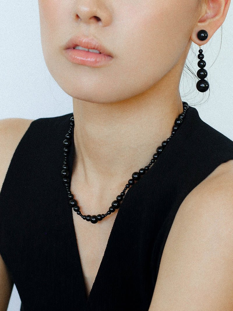 Gradient Black Agate Beaded Earrings - floysun