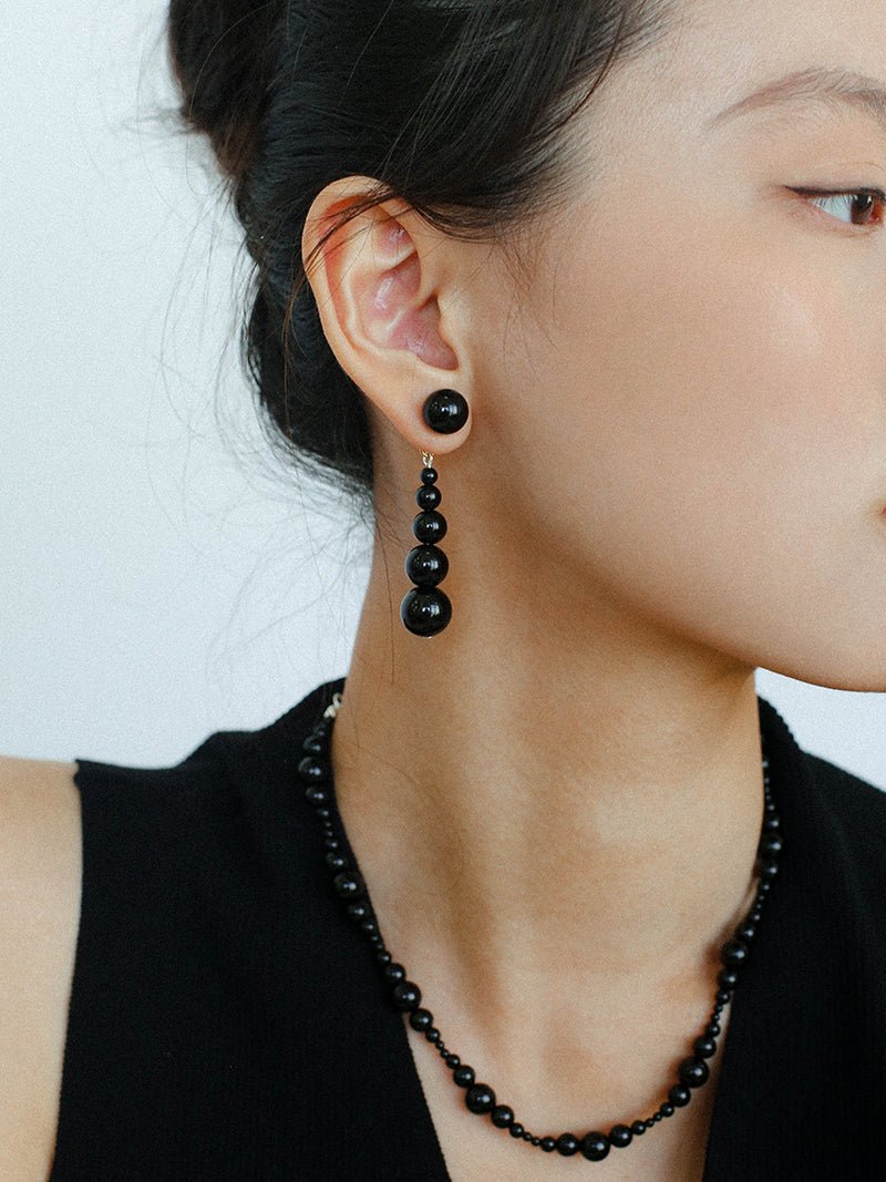 Gradient Black Agate Beaded Earrings - floysun