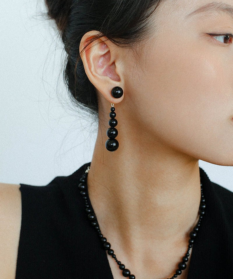 Gradient Black Agate Beaded Earrings - floysun