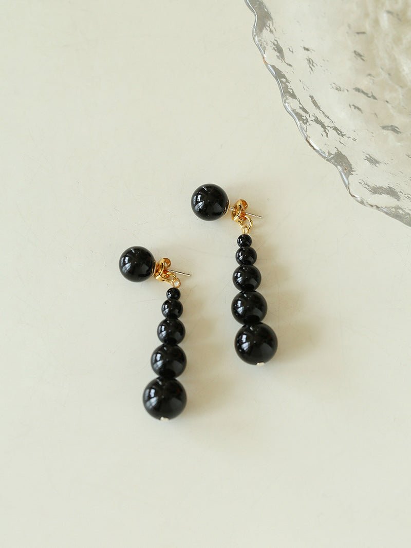 Gradient Black Agate Beaded Earrings - floysun