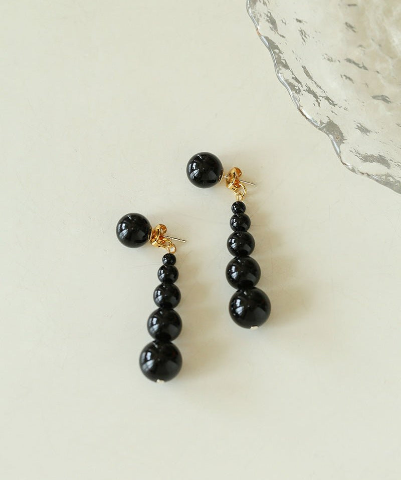 Gradient Black Agate Beaded Earrings - floysun