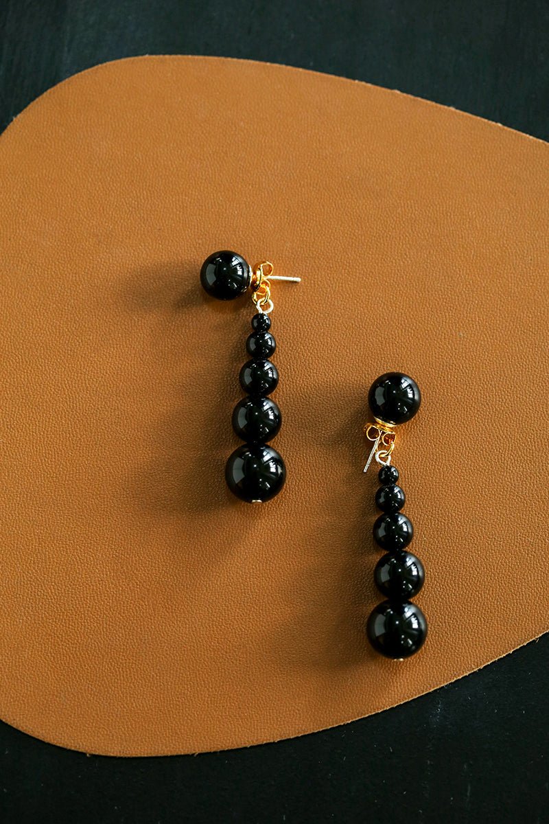 Gradient Black Agate Beaded Earrings - floysun