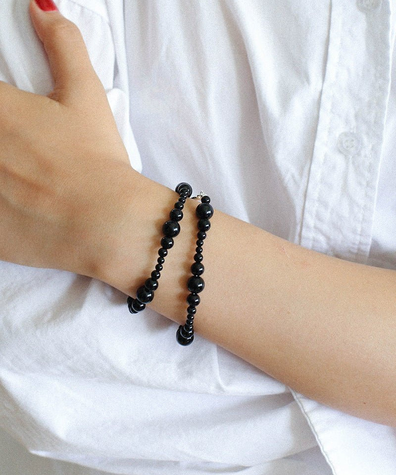 Gradient Black Agates Bead Bracelet - floysun