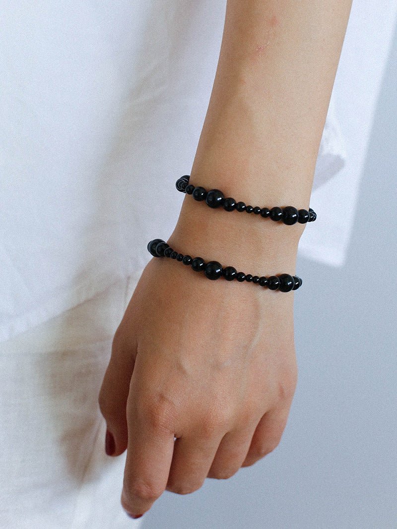 Gradient Black Agates Bead Bracelet - floysun