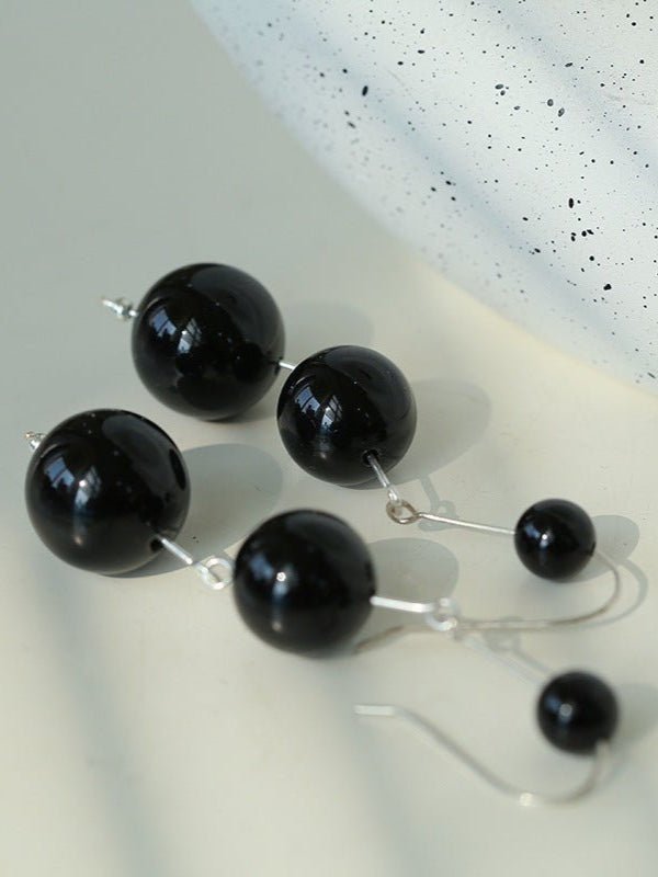 Gradient Black Onyx 925 Silver Dangle Earring - floysun