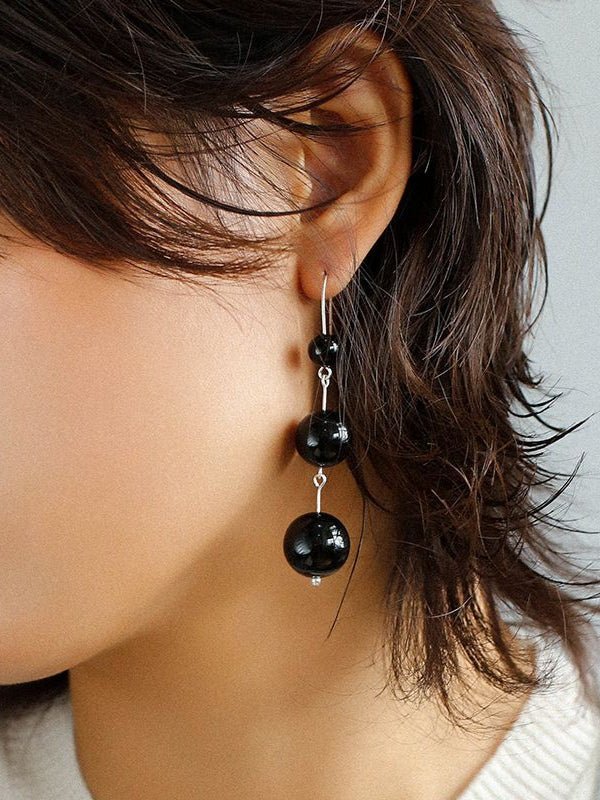 Gradient Black Onyx 925 Silver Dangle Earring - floysun