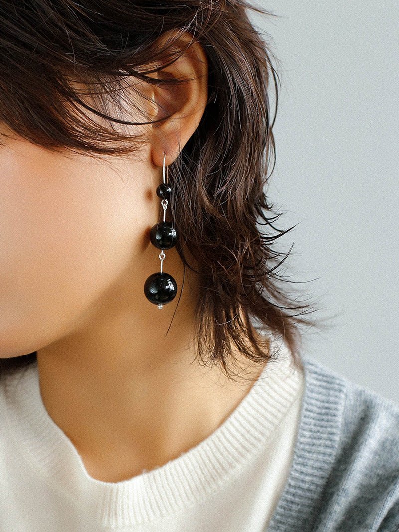 Gradient Black Onyx 925 Silver Dangle Earring - floysun