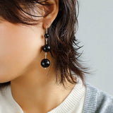 Gradient Black Onyx 925 Silver Dangle Earring - floysun