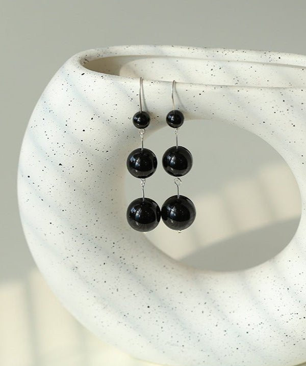 Gradient Black Onyx 925 Silver Dangle Earring - floysun