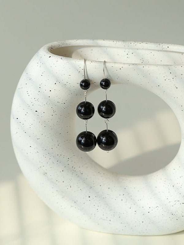 Gradient Black Onyx 925 Silver Dangle Earring - floysun