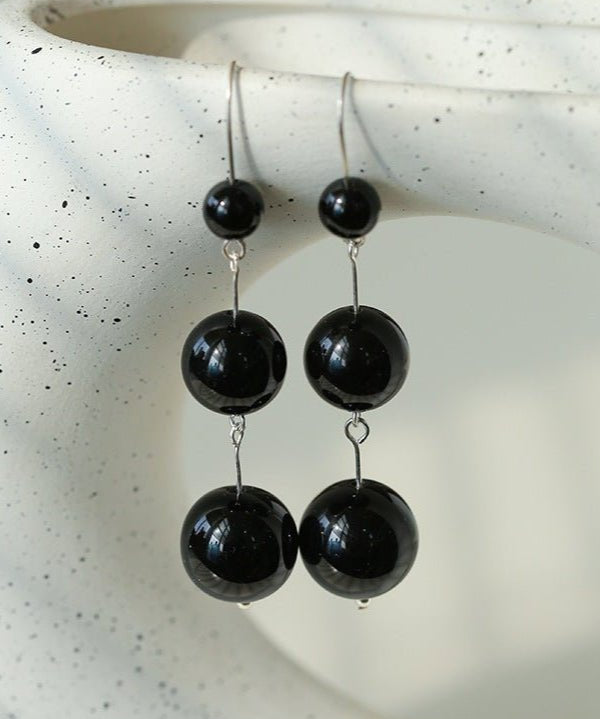 Gradient Black Onyx 925 Silver Dangle Earring - floysun