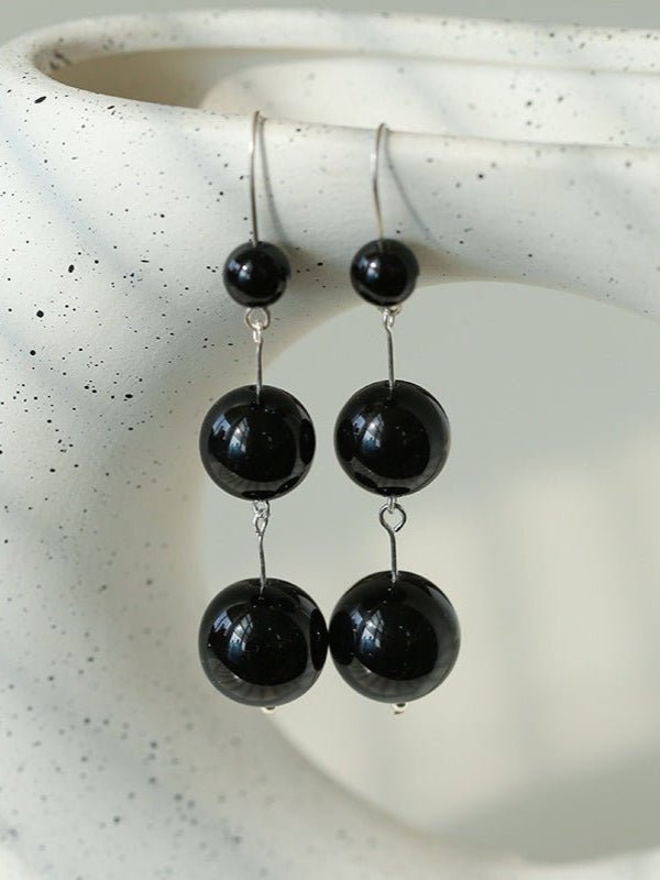 Gradient Black Onyx 925 Silver Dangle Earring - floysun