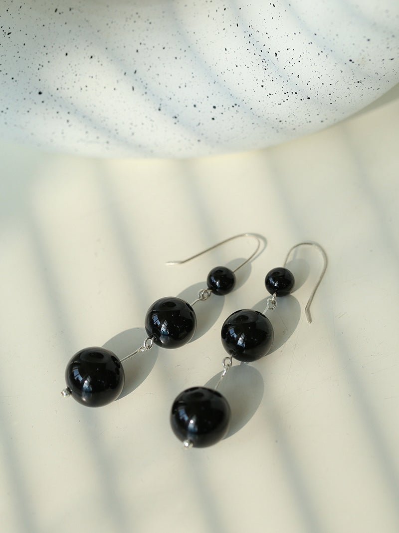 Gradient Black Onyx 925 Silver Dangle Earring - floysun