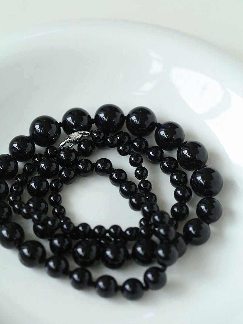 Gradient Black Onyx Stone Long Necklace - floysun